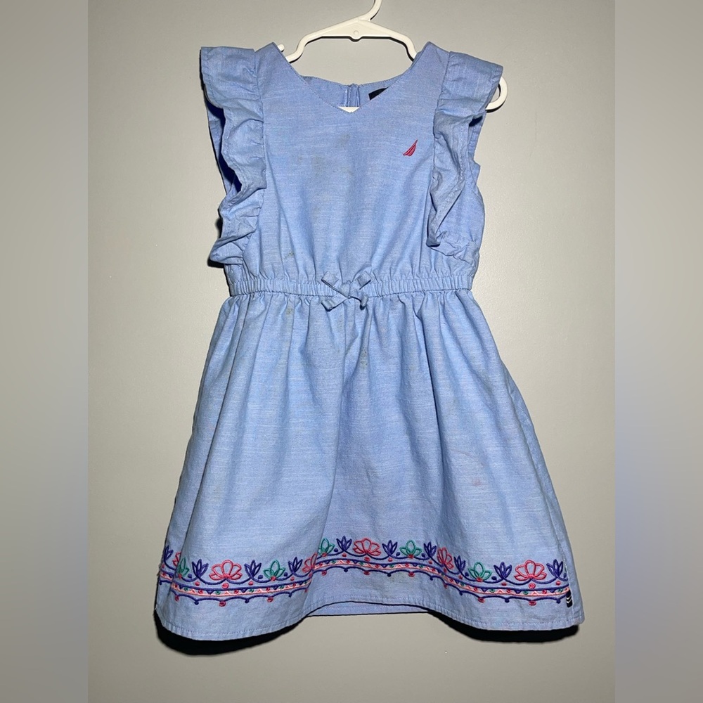 Nautica Blue Sundress with Flutter Cap Sleeves and Crew Neck